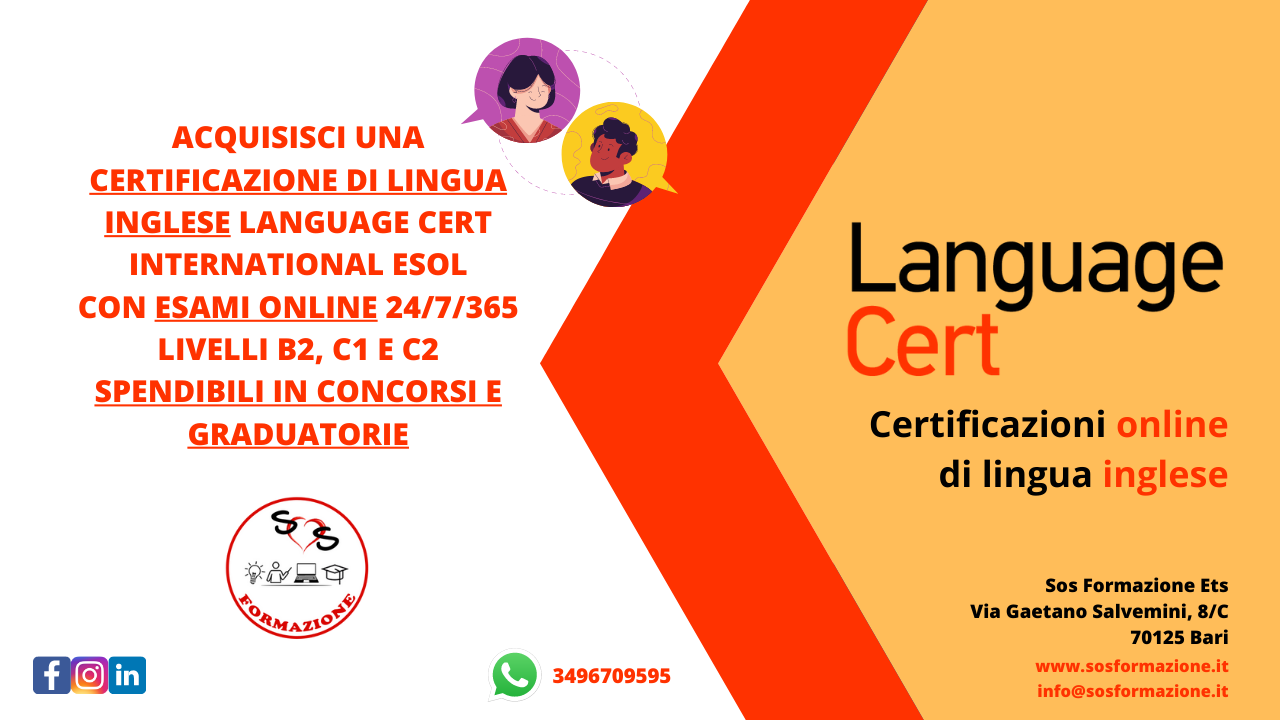 NEWS: Da oggi puoi acquisire una certificazione linguistica Language Cert con Sos Formazione