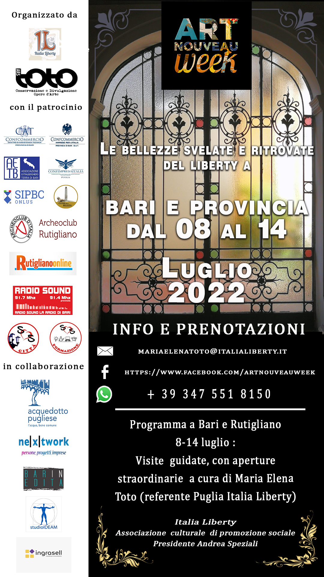 Art Nouveau Week dal 8 al 14 luglio a Bari: Sos Formazione dalla parte dell’arte!